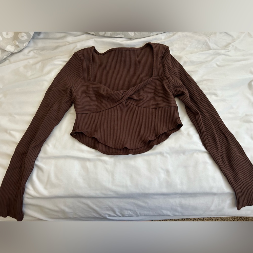 Brown Ribbed Women's Top